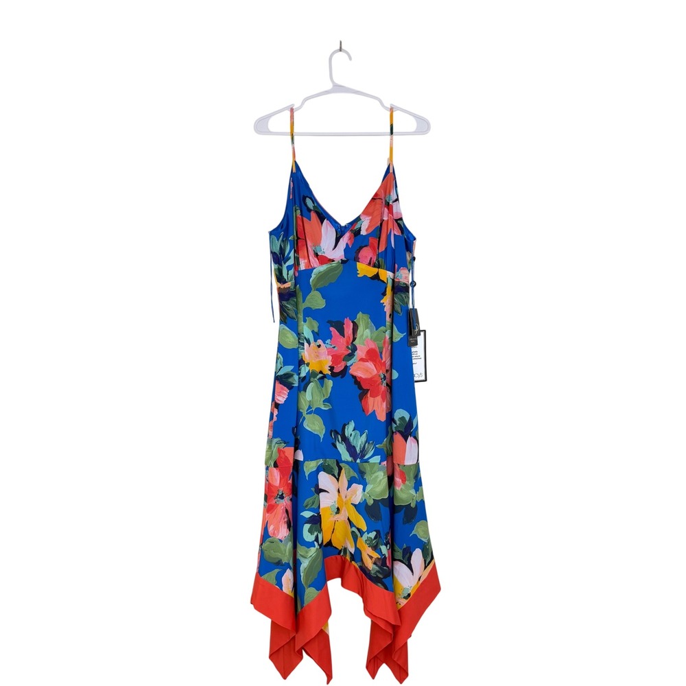 Adrianna Papell Handkerchief Floral Midi Dress Women 16 NWT Blue Multi MSRP $159